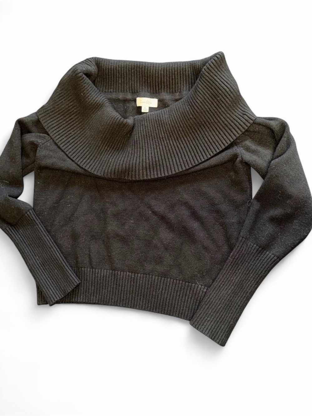 Women’s Black Off-the-Shoulder Ribbed Cowl Sweater